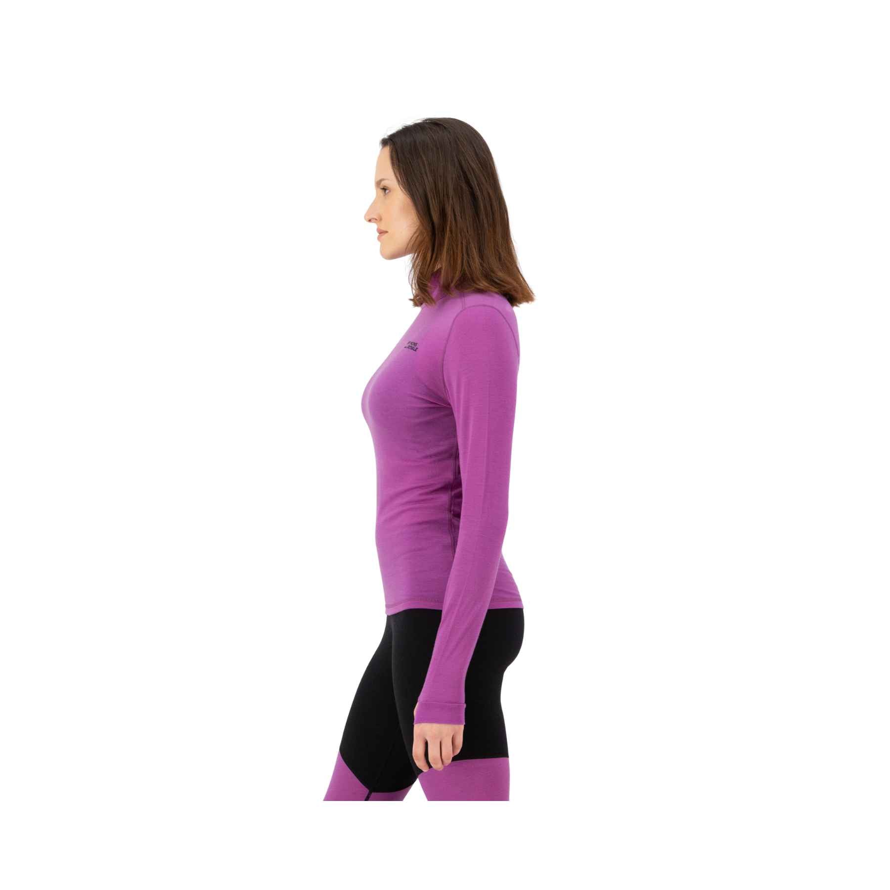 Mons Royale Cascade Merino Mock Neck in Purple Bolt