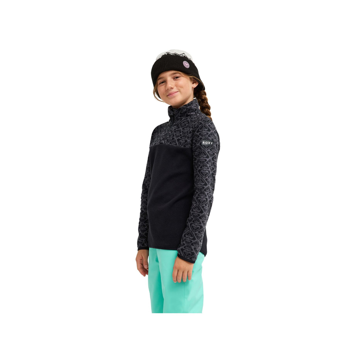Roxy Whitecamp Girl's Half Zip Fleece - True Black Roxygram Tonal
