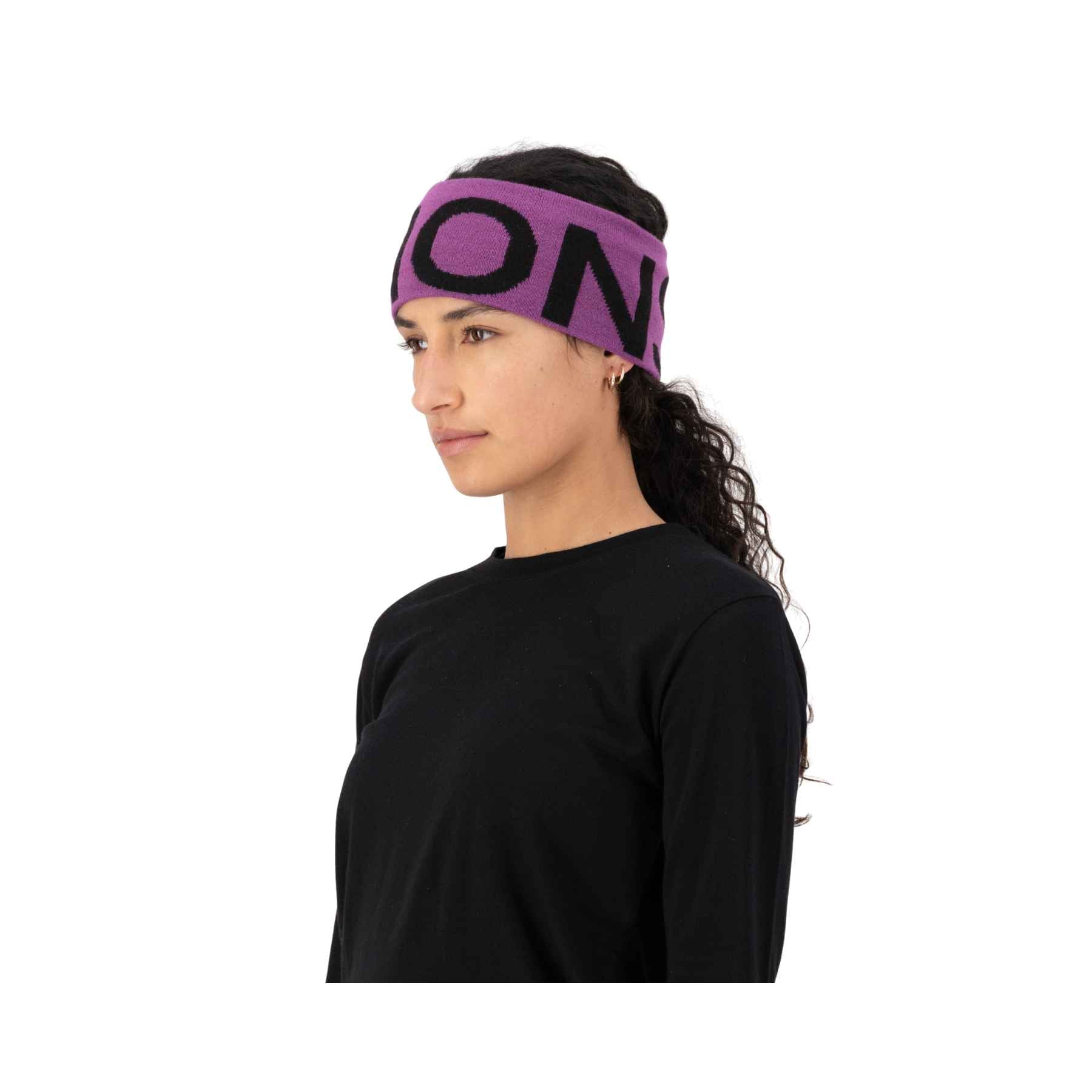 Mons Royale Arcadia Merino Headband in Purple Bolt/Black