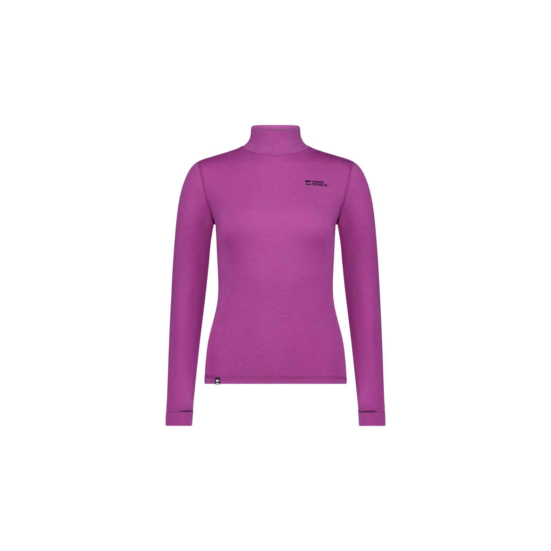 Mons Royale Cascade Merino Mock Neck in Purple Bolt