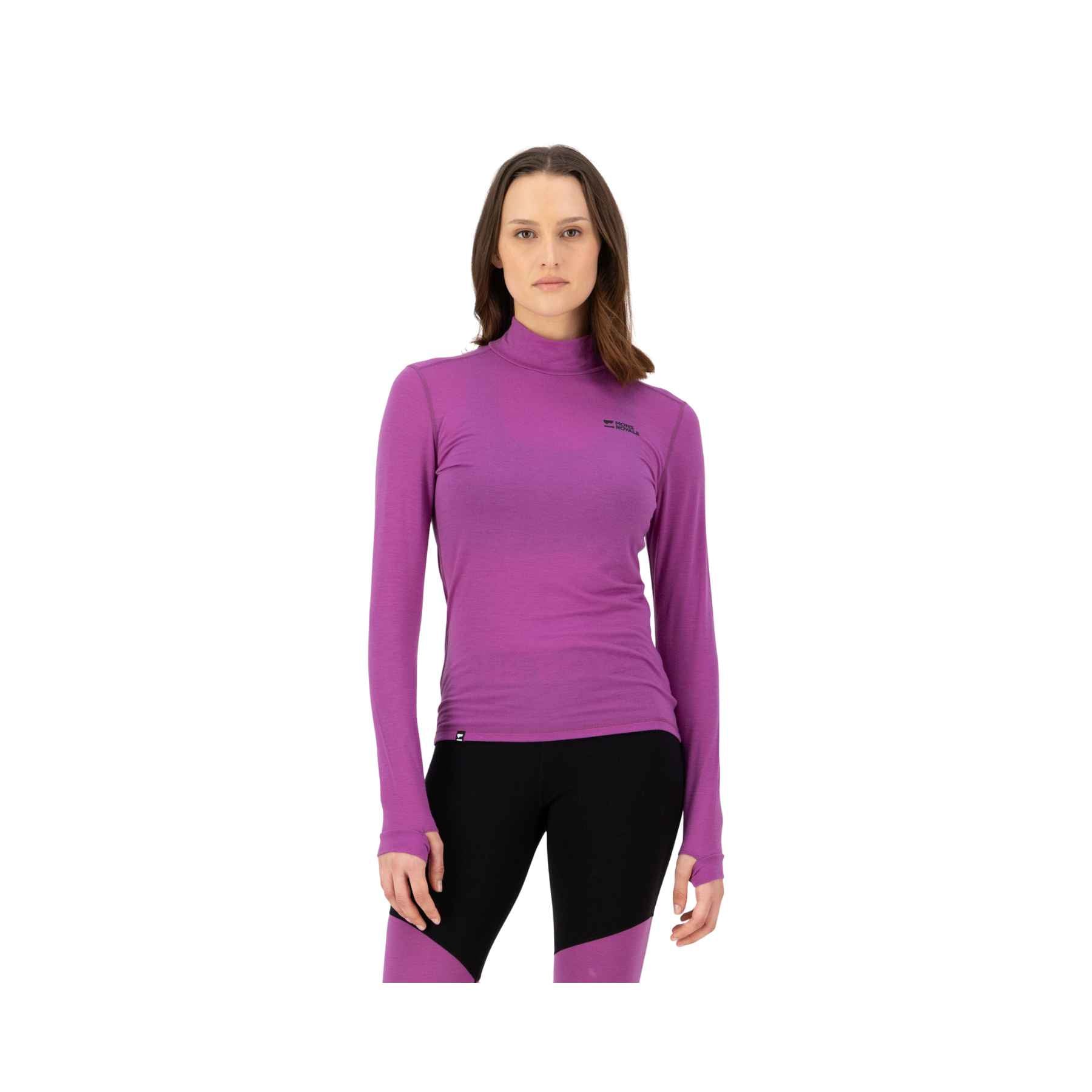 Mons Royale Cascade Merino Mock Neck in Purple Bolt