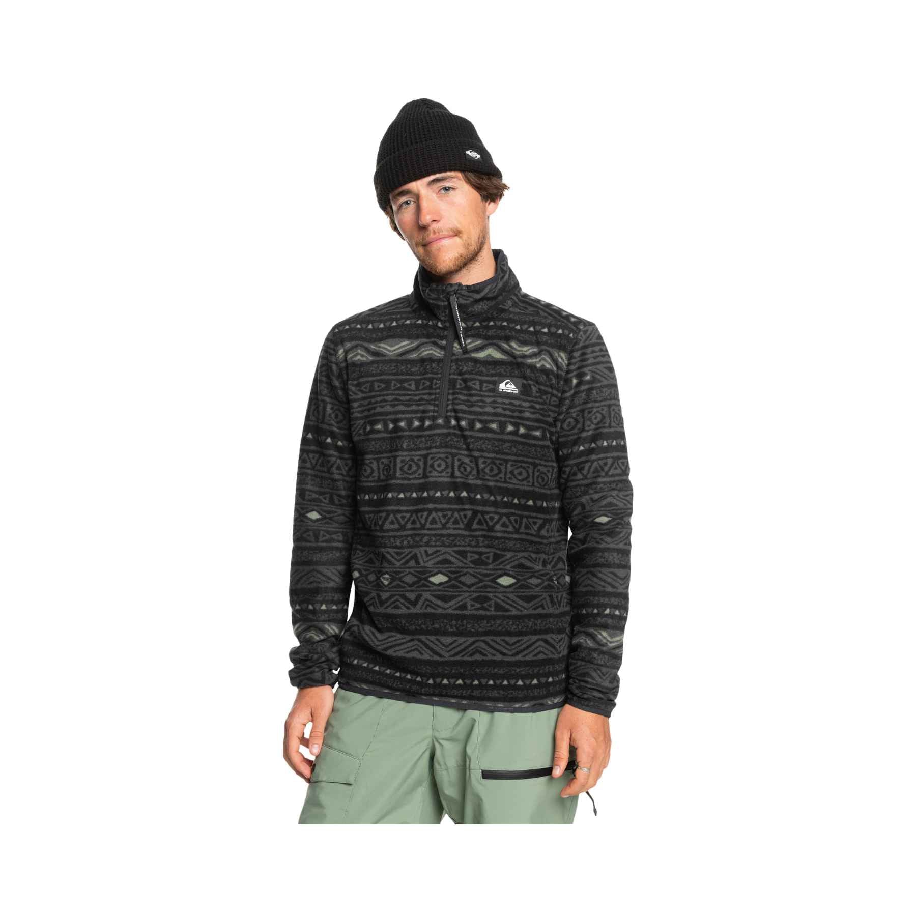 Quiksilver Aker HZ Fleece in Tribal Heritage Layer Black