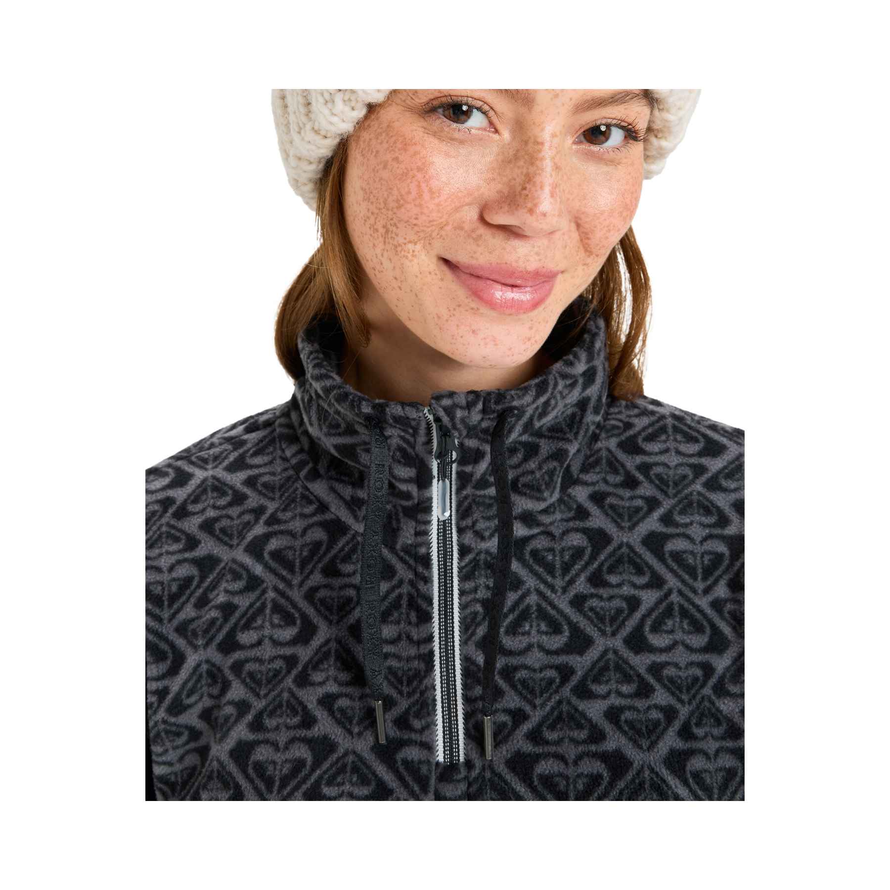 Roxy Sayna Half Zip Polar Pullover in True Black Roxygram Tonal