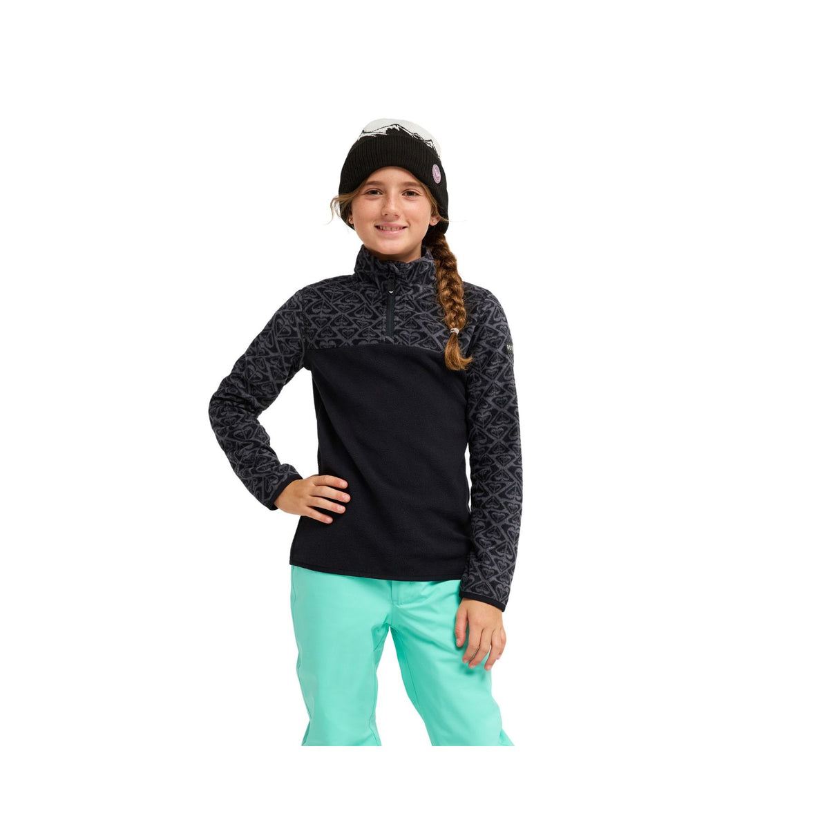 Roxy Whitecamp Girl's Half Zip Fleece - True Black Roxygram Tonal